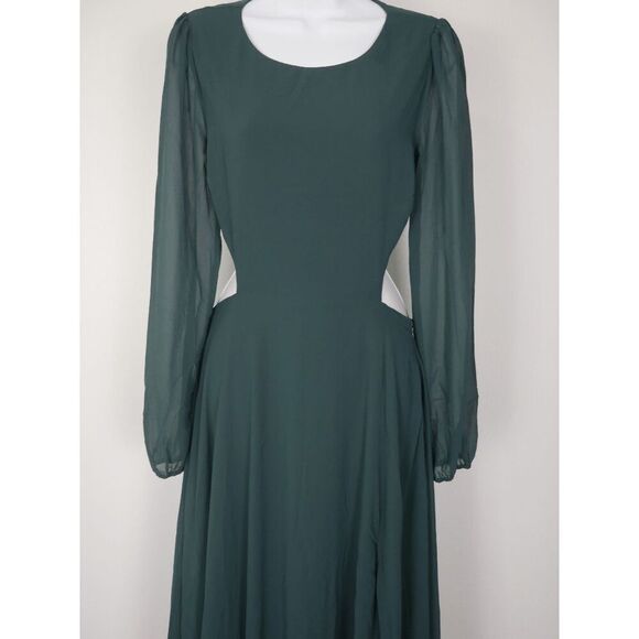 Lulu's Women's Green Back Cutout Ballon Long Sleeve Chiffon Maxi Dress S - Picture 4 of 13